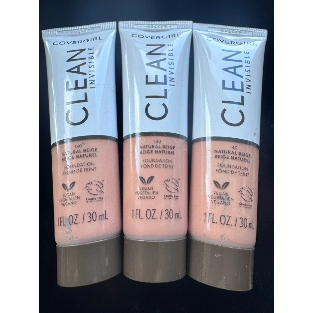 3x Covergirl Clean Invisible Foundation 140 Natural Beige Vegan 1oz Each